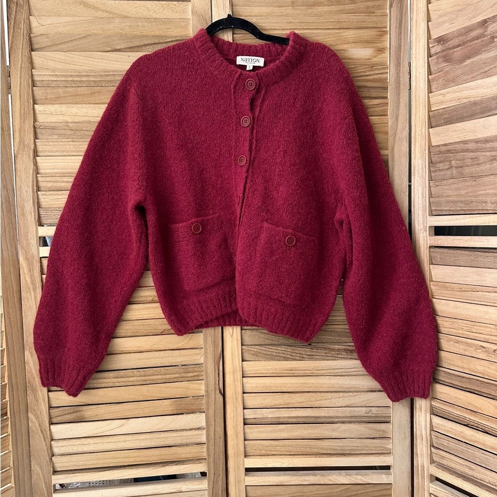 Nation Tessa Wool Cardigan in Red Pink size S